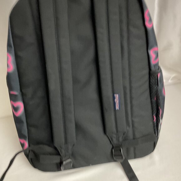 Jansport Superbreak Backpack Black W/ Pink Hearts Design 15" Laptop Sleeve Light - Picture 5 of 6
